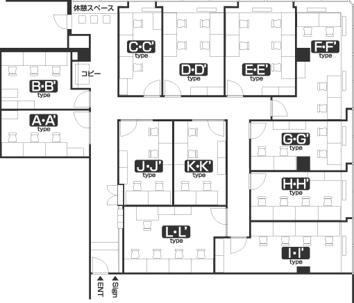 レンタルオフィスCUBE24オフィスレイアウト